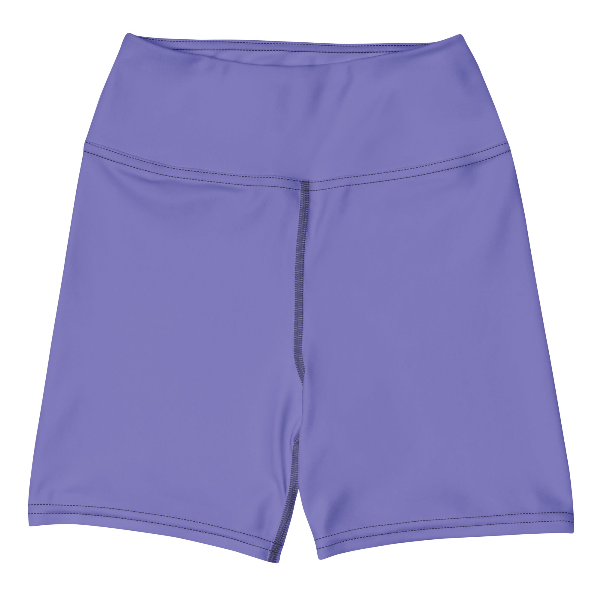 Women’s buttery soft purple high-waisted yoga shorts with sleek stretchy fabric and subtle side seam detailing