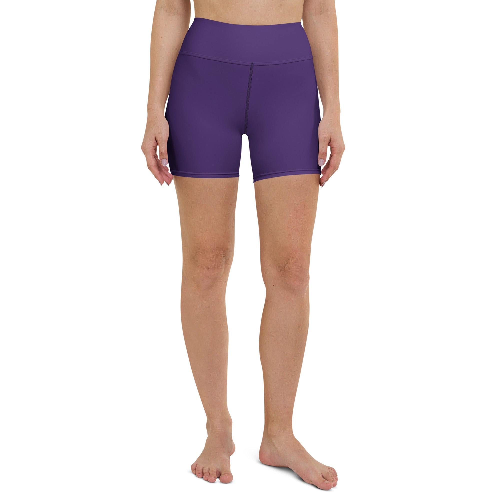 Women’s buttery soft dark purple high waisted yoga shorts made of stretchy fabric for active wear