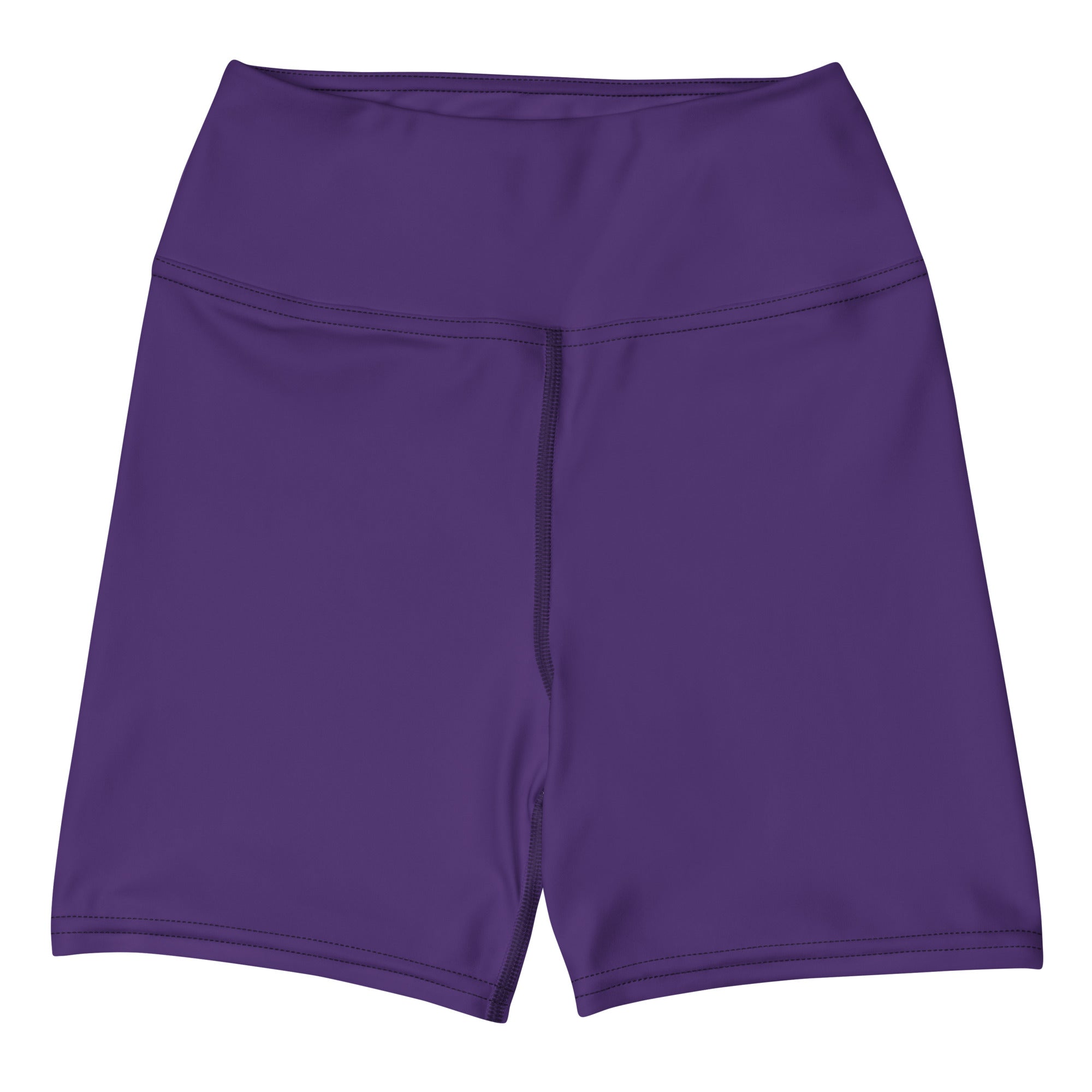 Women’s buttery soft dark purple high waisted yoga shorts with smooth stretchy fabric and central zipper detail