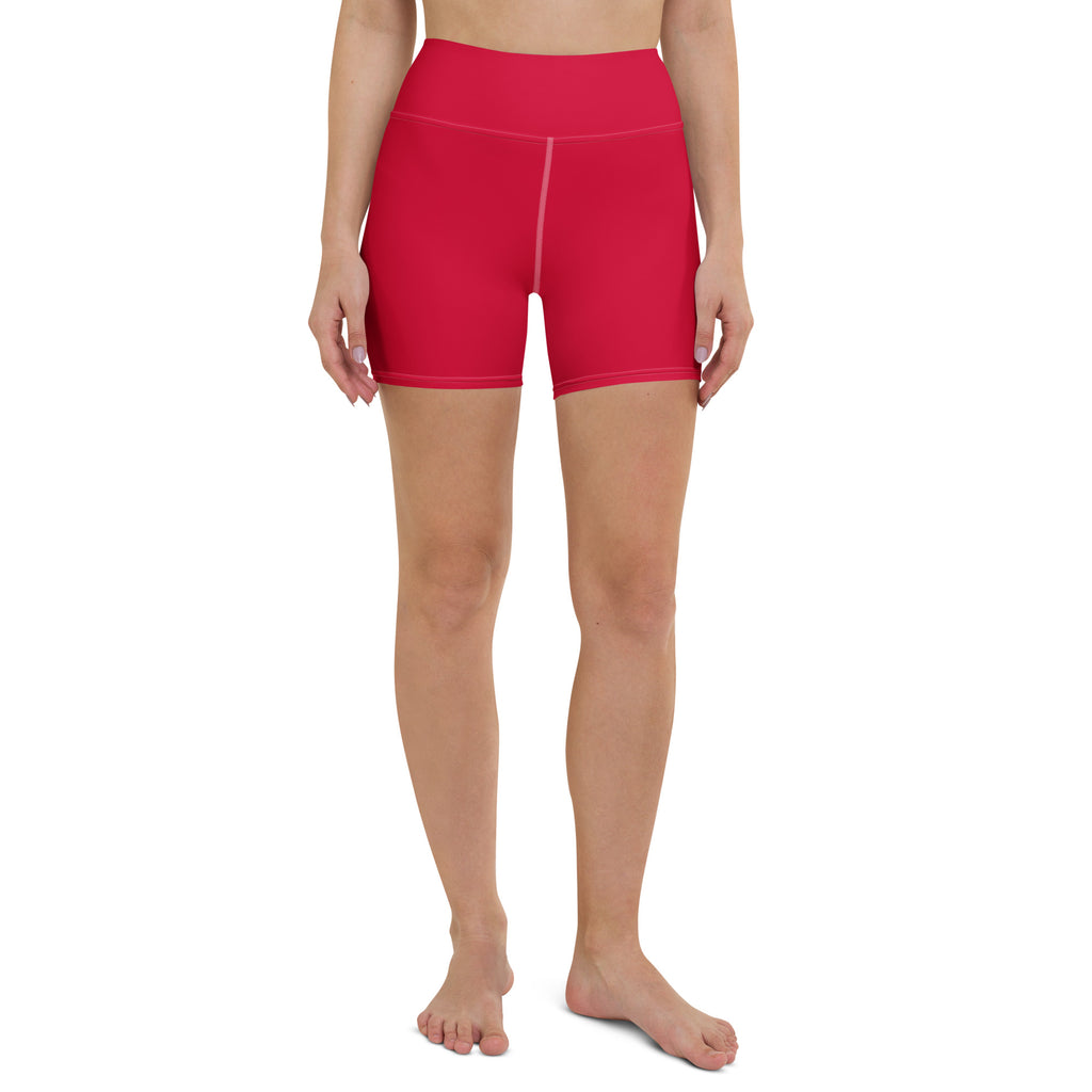 Women’s buttery soft holly red high waisted yoga shorts with seamless stretchy fabric finish for activewear