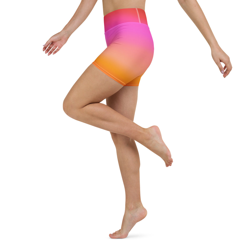 Women’s Sunset Ombre Yoga Shorts – High Waisted Buttery Soft Active Pants