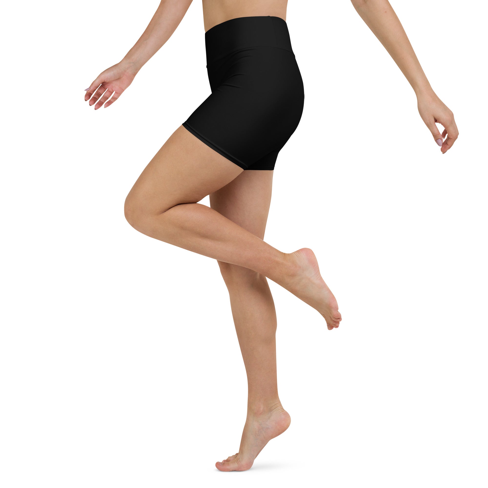 Women’s buttery soft black high waisted yoga shorts made from soft material for active wear