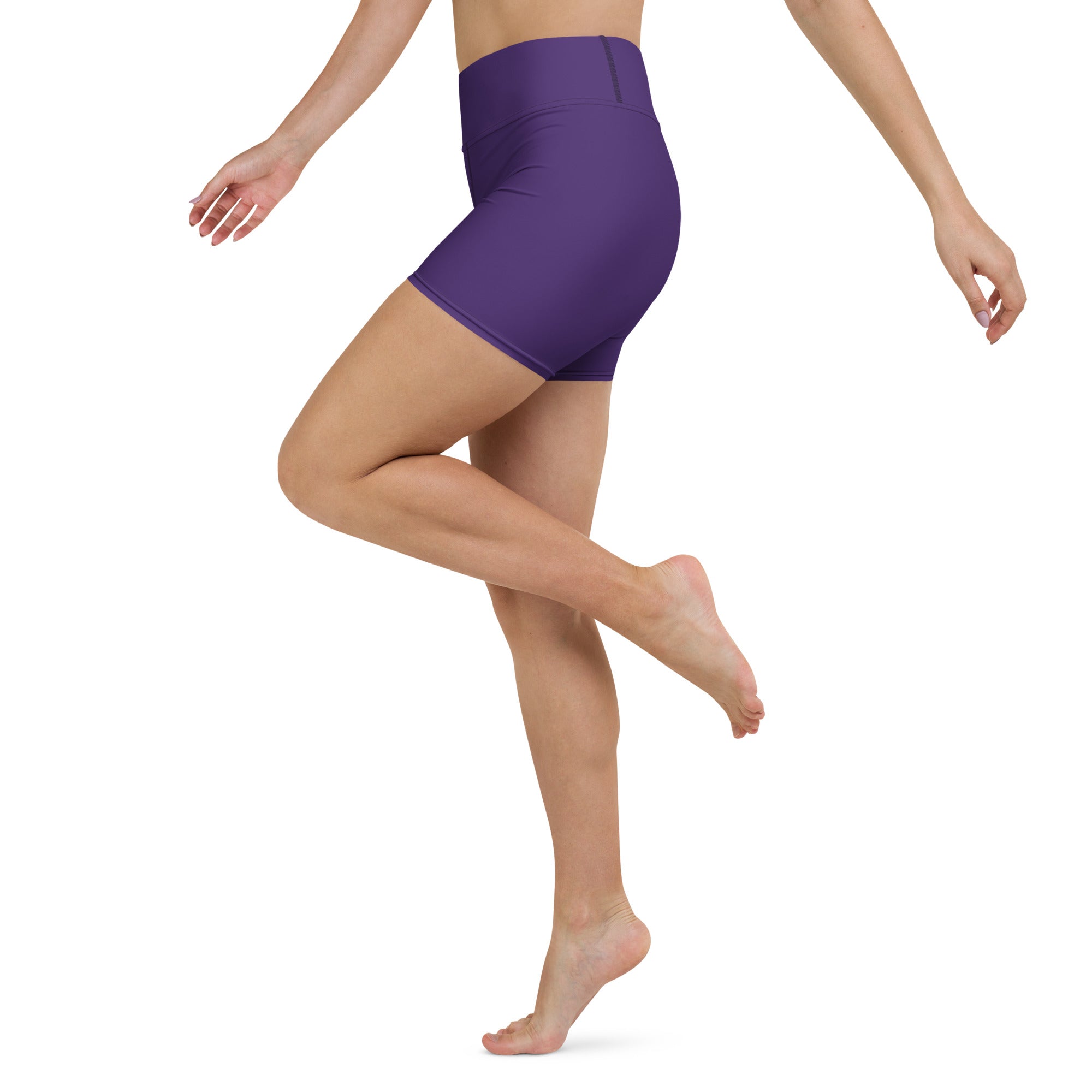 Women’s buttery soft dark purple high waisted yoga shorts made from soft fabric for active wear