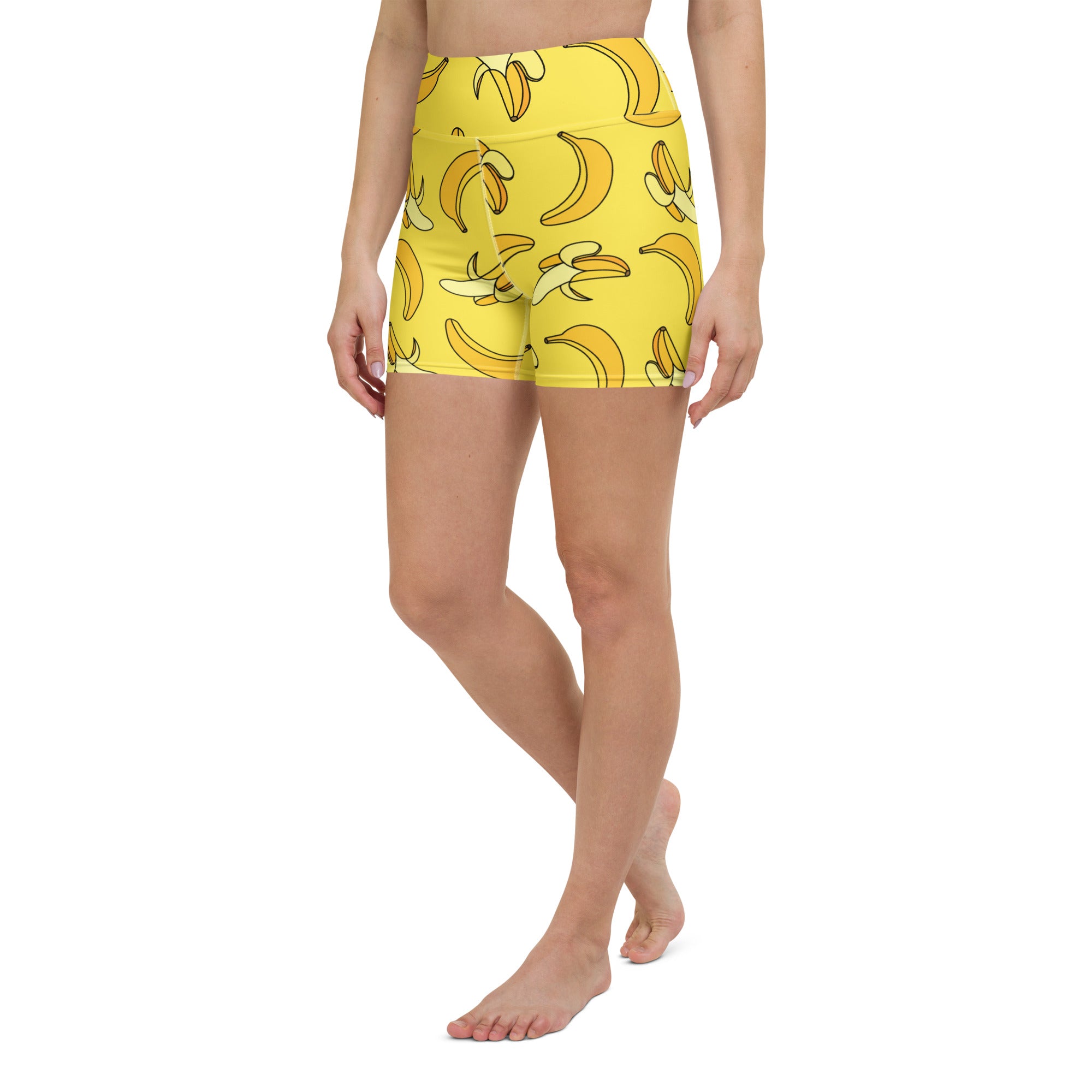 Women’s Yellow Banana Yoga Shorts – High Waisted Buttery Soft Active Pants