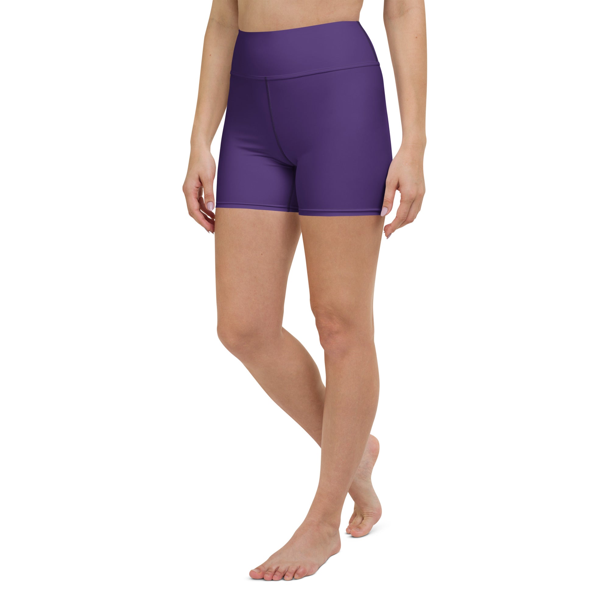 Women’s buttery soft dark purple high waisted yoga shorts made from soft fabric for active wear