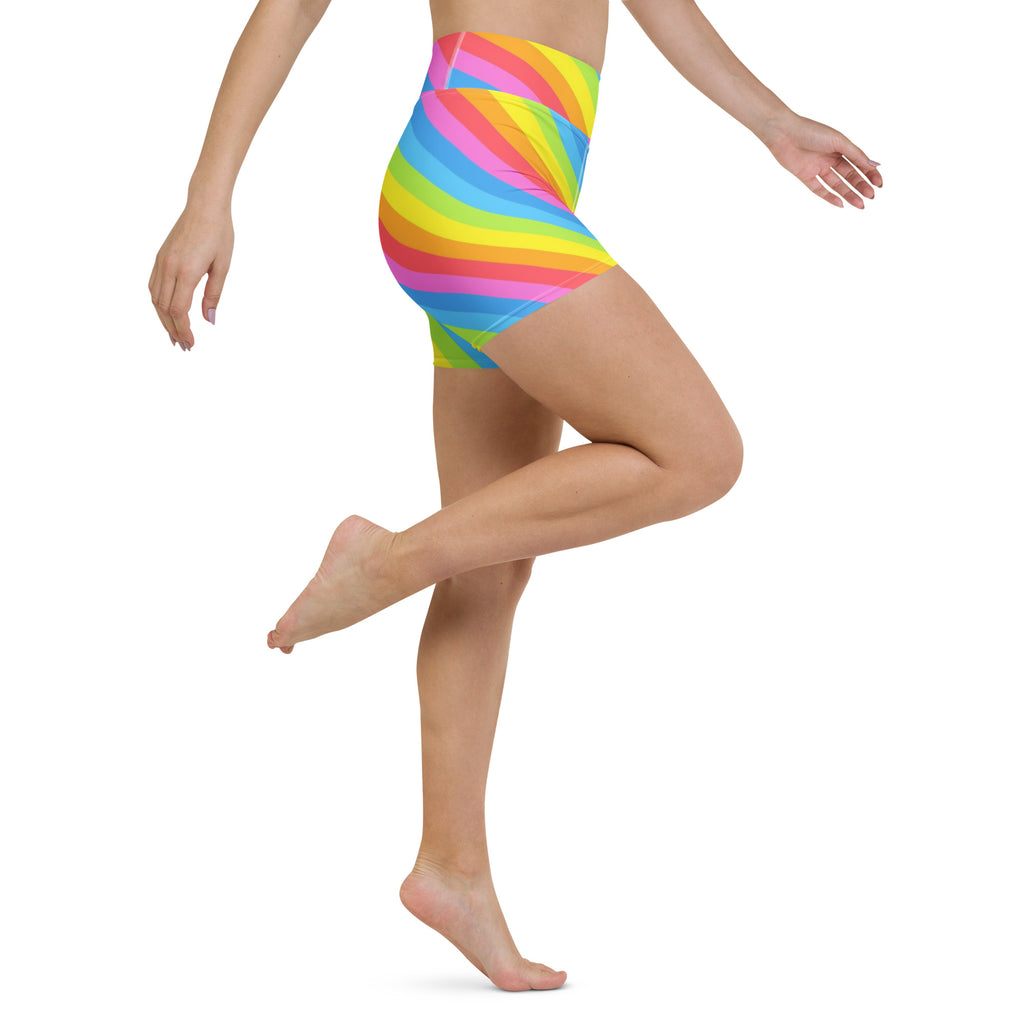 Women’s Rainbow Stripe Yoga Shorts – High Waisted Buttery Soft Active Pants