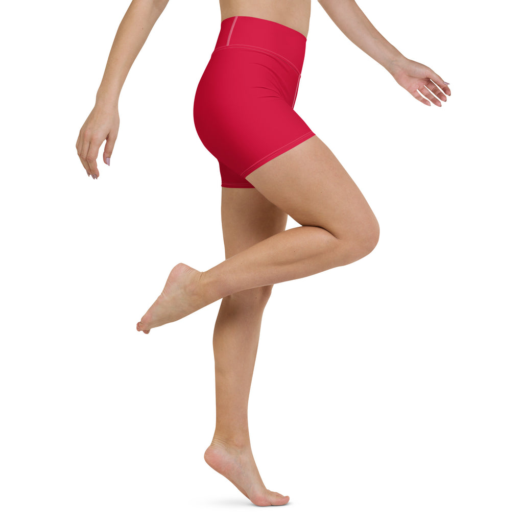 Women’s buttery soft holly red high waisted yoga shorts made of stretchy fabric for active wear