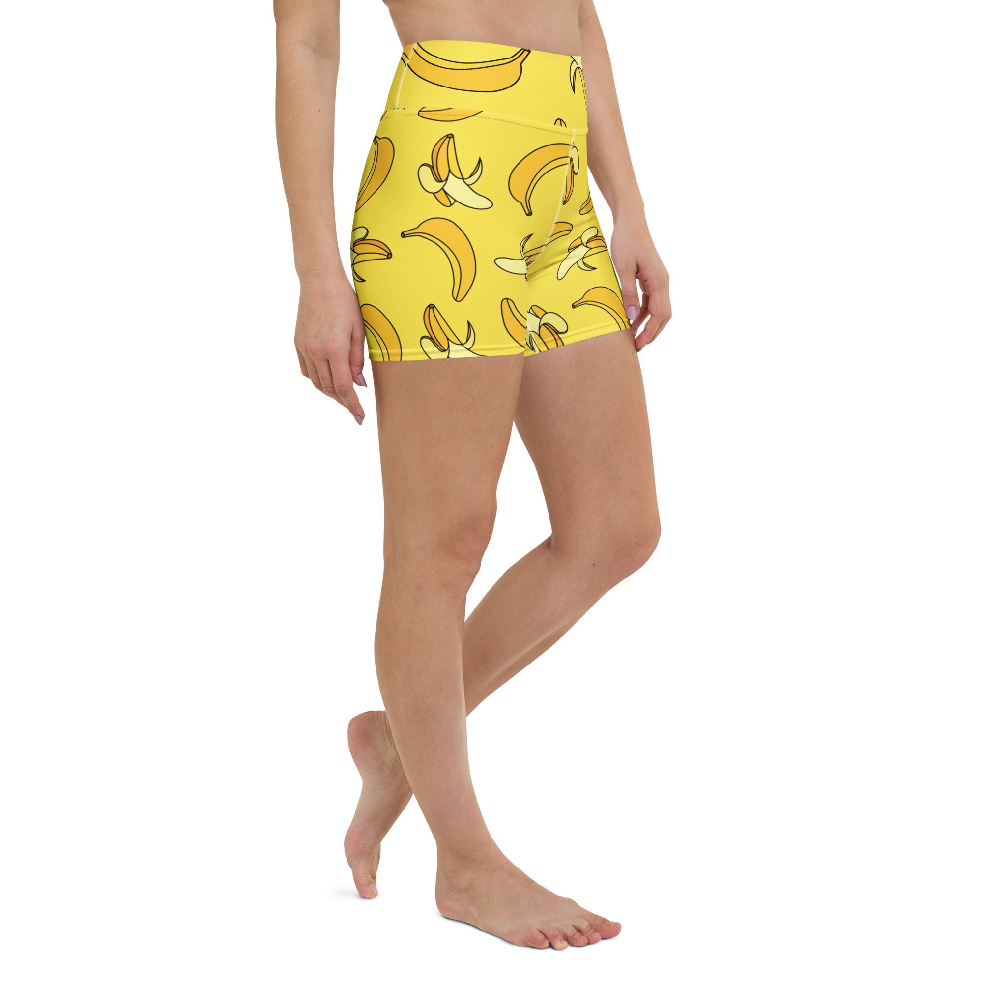 Women’s Yellow Banana Yoga Shorts – High Waisted Buttery Soft Active Pants