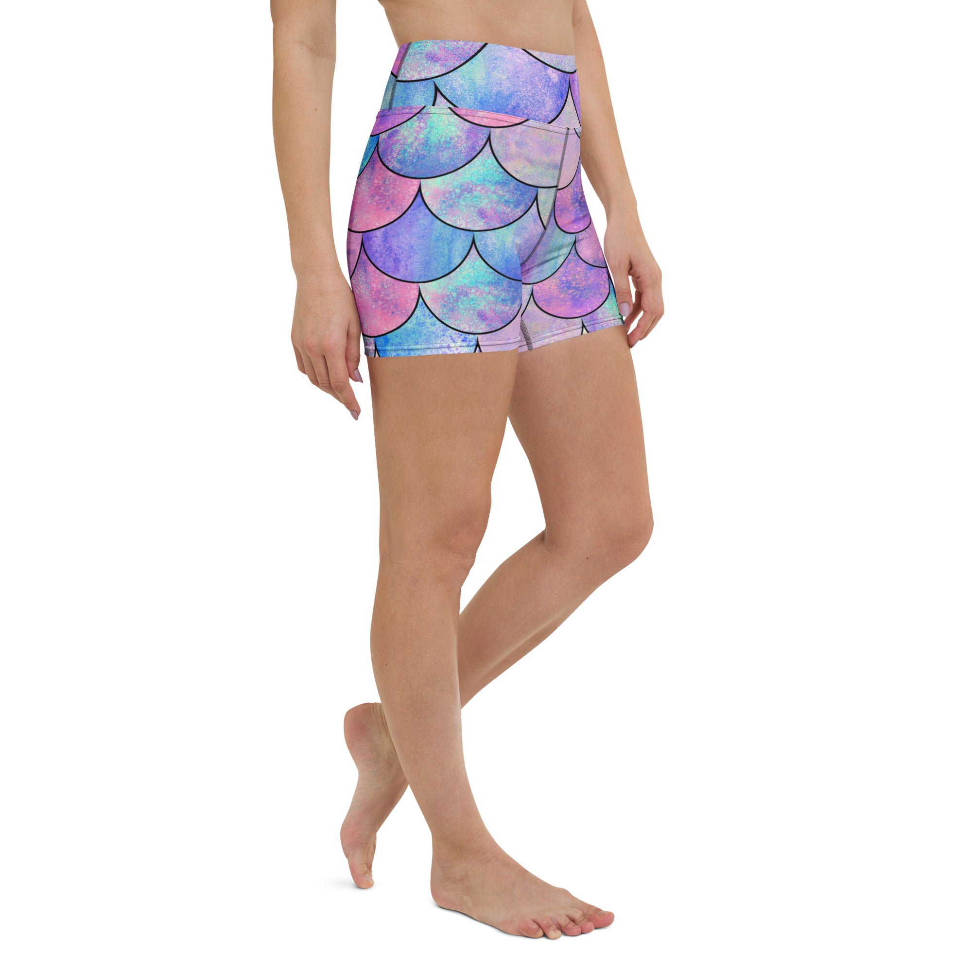 Women’s Pastel Mermaid Yoga Shorts – High Waisted Buttery Soft Active Pants