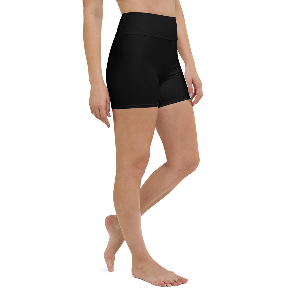 Black high waisted yoga shorts made of smooth buttery soft stretchy fabric for comfortable activewear