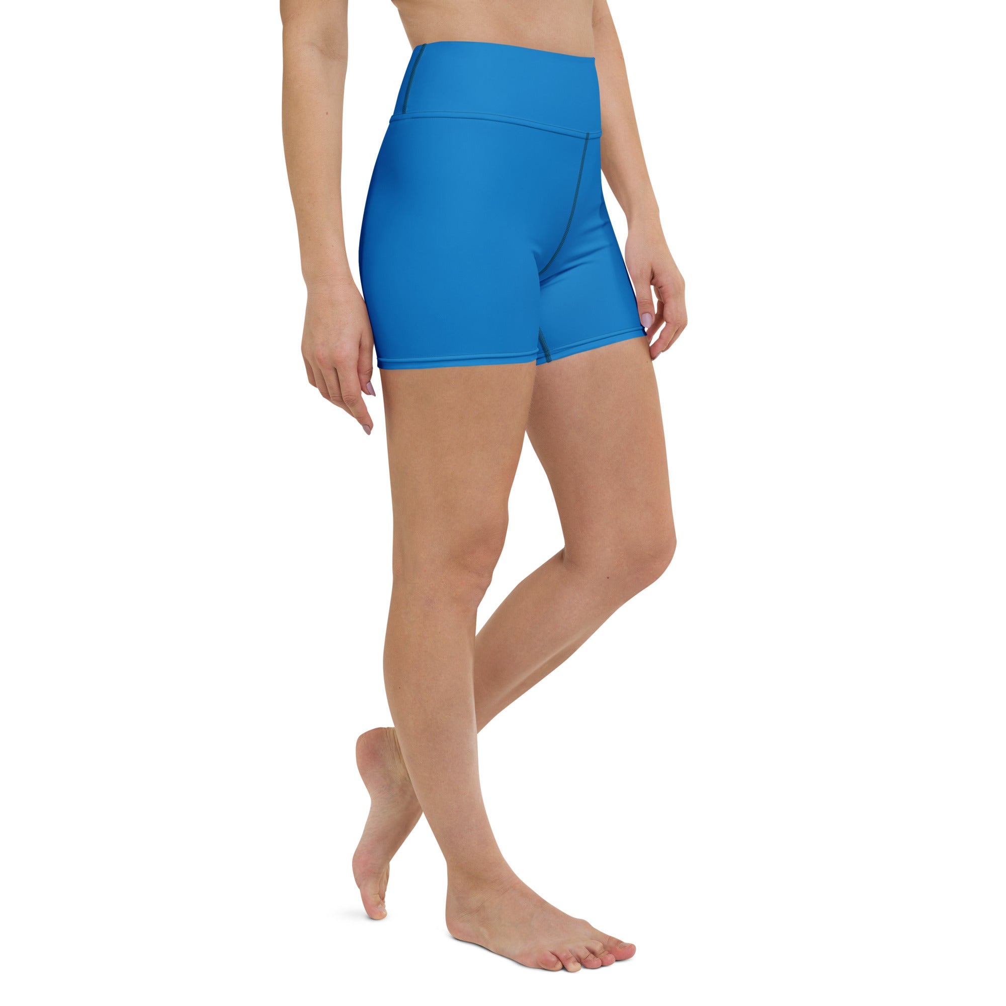 Bright blue high waisted buttery soft womens yoga shorts ideal for active wear and comfortable movement