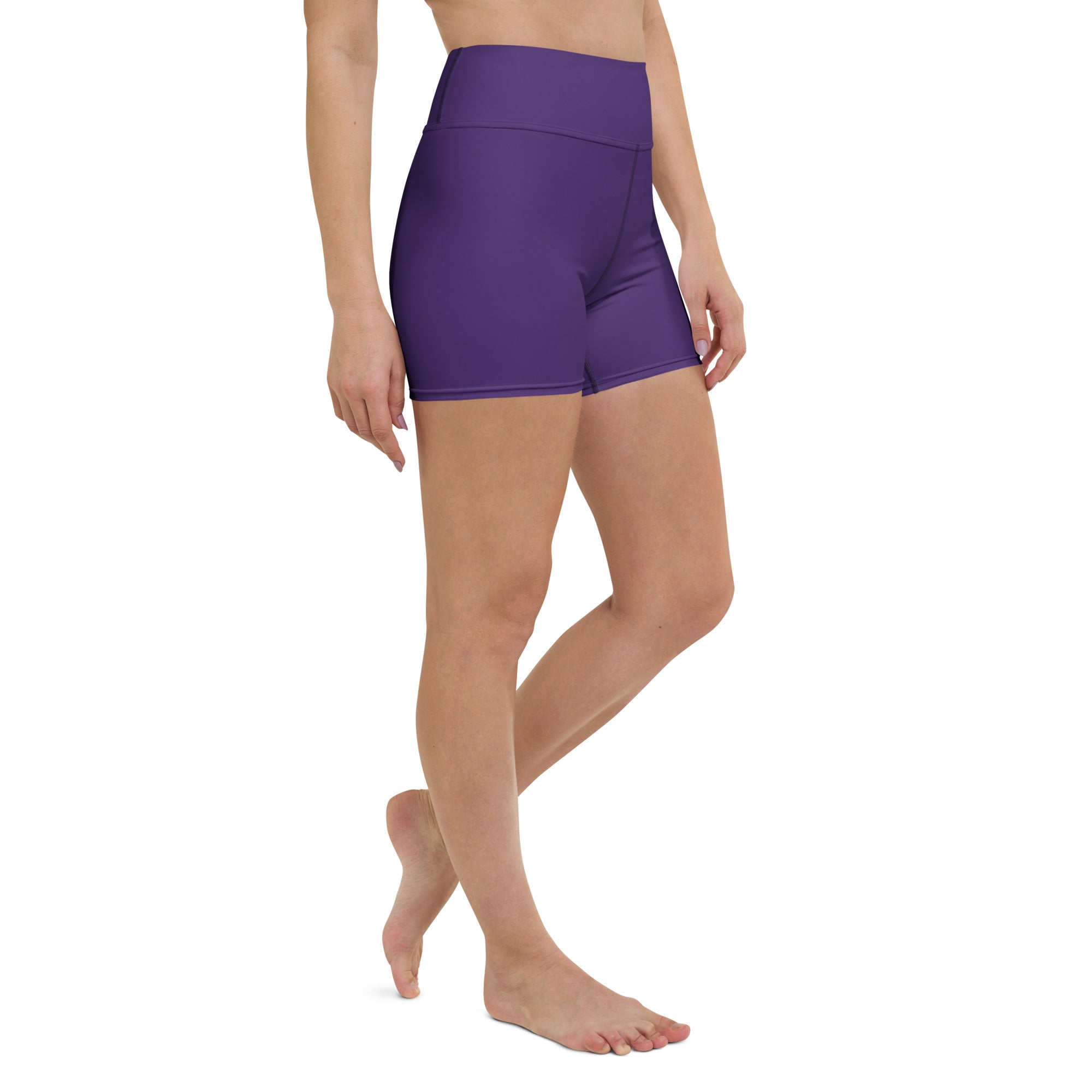 Women’s high waisted buttery soft dark purple yoga shorts designed for comfortable activewear sessions