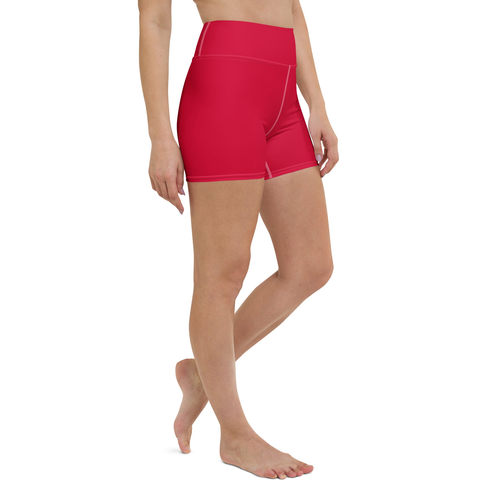 Women’s buttery soft holly red high waisted yoga shorts with a sleek form fitting design