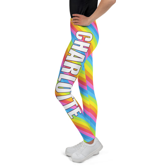 Girls Custom Name Rainbow Stripes Buttery Soft Leggings