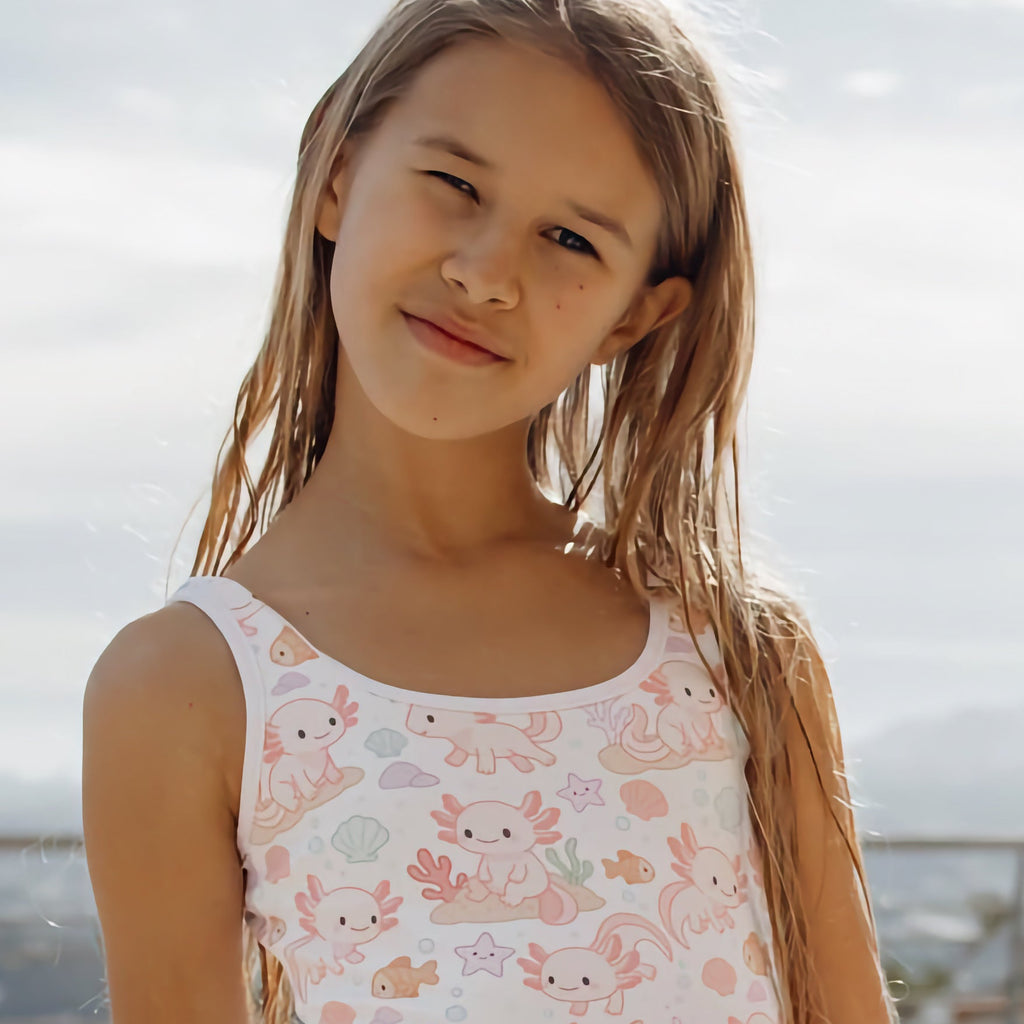 Girls Axolotl Buttery Soft Swimsuit With UPF 50+