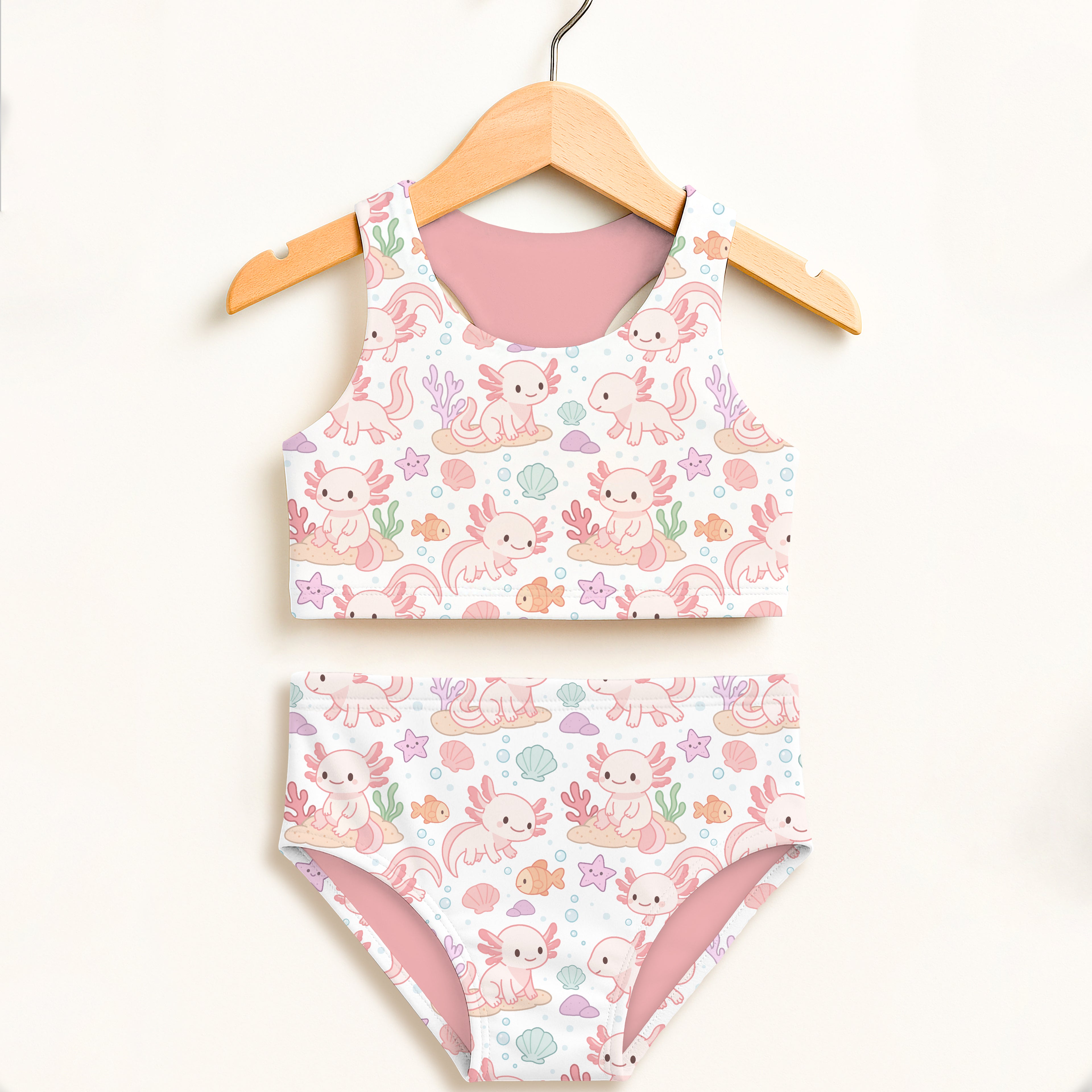 Girls Axolotl Two Piece Swimsuit – Double Layered UPF 50+ High Waisted Comfort