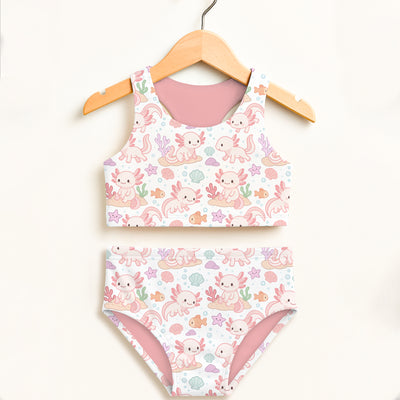 Girls Axolotl Two Piece Swimsuit – Double Layered UPF 50+ High Waisted Comfort