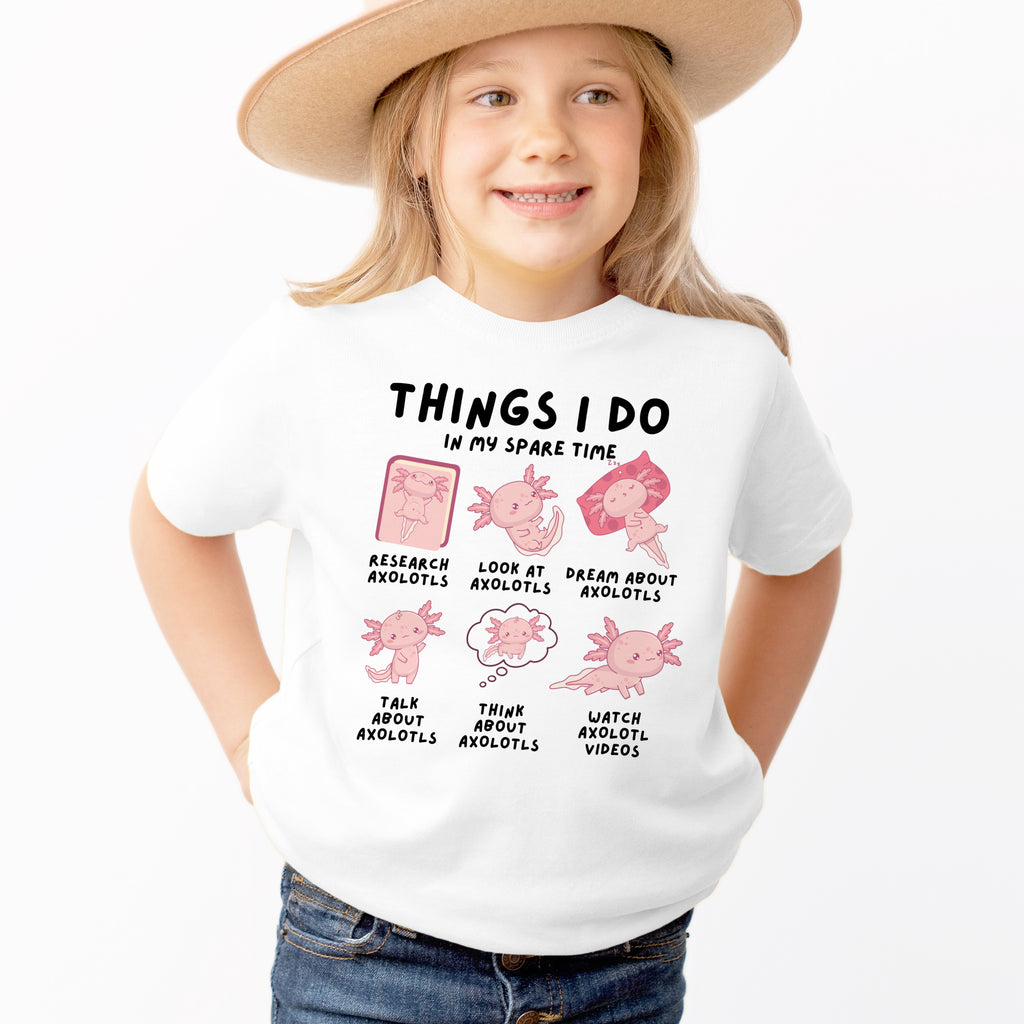 Girls ‘Things I Do In My Spare Time’ Pink Axolotl T-Shirt - Soft Lightweight Cotton Tee