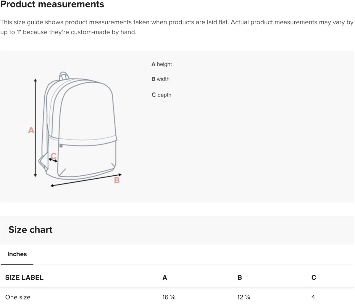 Size guide for Girls Purple Corgi Dog Backpack