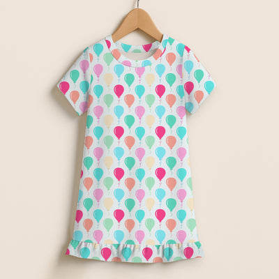 Girls Birthday Balloons Short Sleeve Ruffle Hem Dress