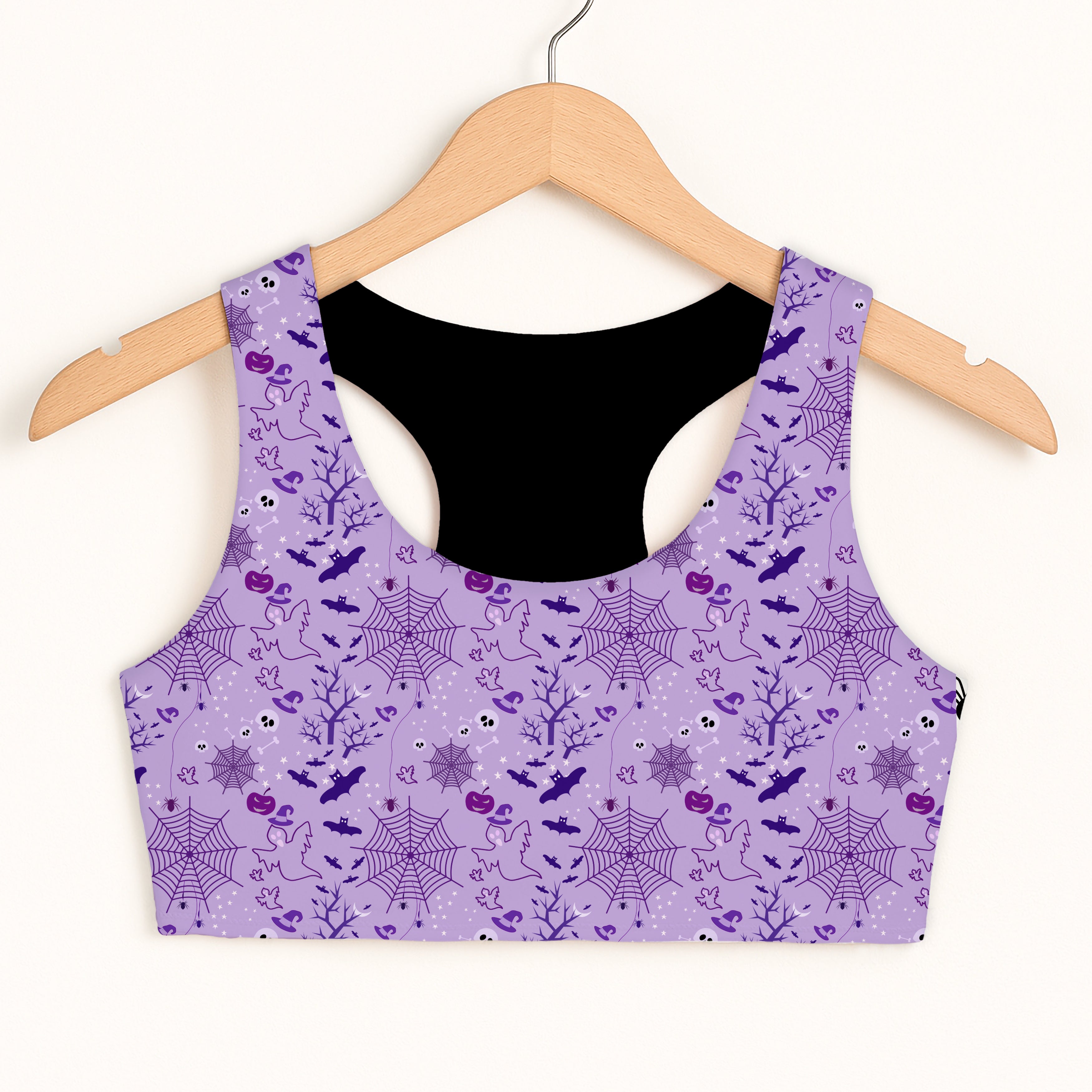 Girls Purple Halloween Sports Bra - Quick Drying, Double Layered Comfort