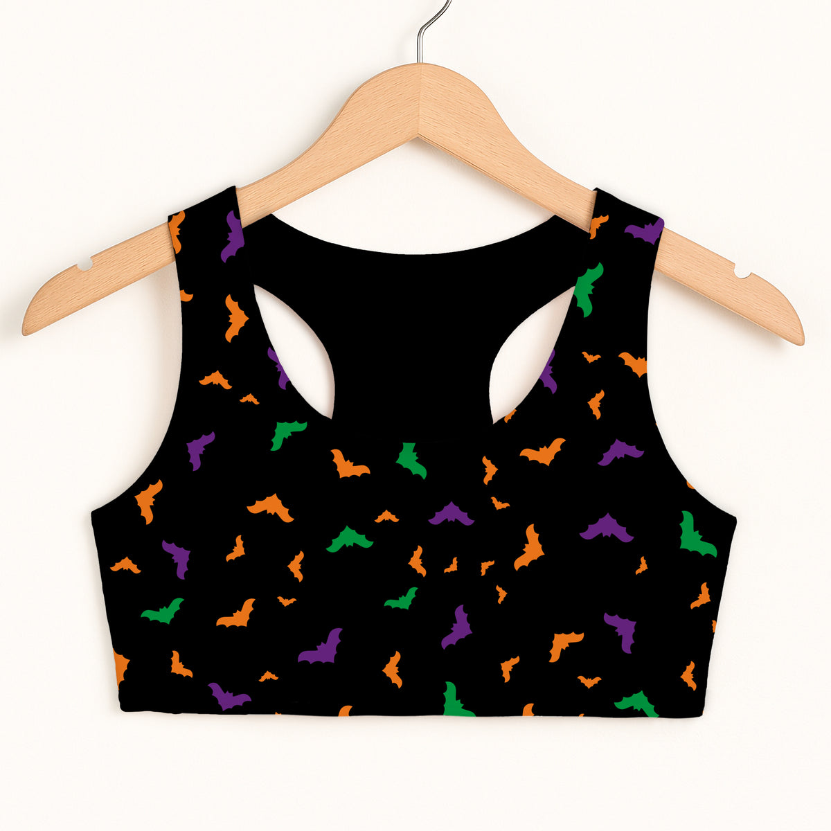 Girls Colorful Bats Halloween Sports Bra - Quick Drying, Double Layered Comfort