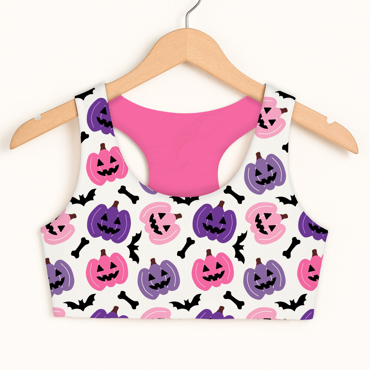 Girls Pink & Purple Pumpkin Sports Bra - Quick Drying, Double Layered Comfort