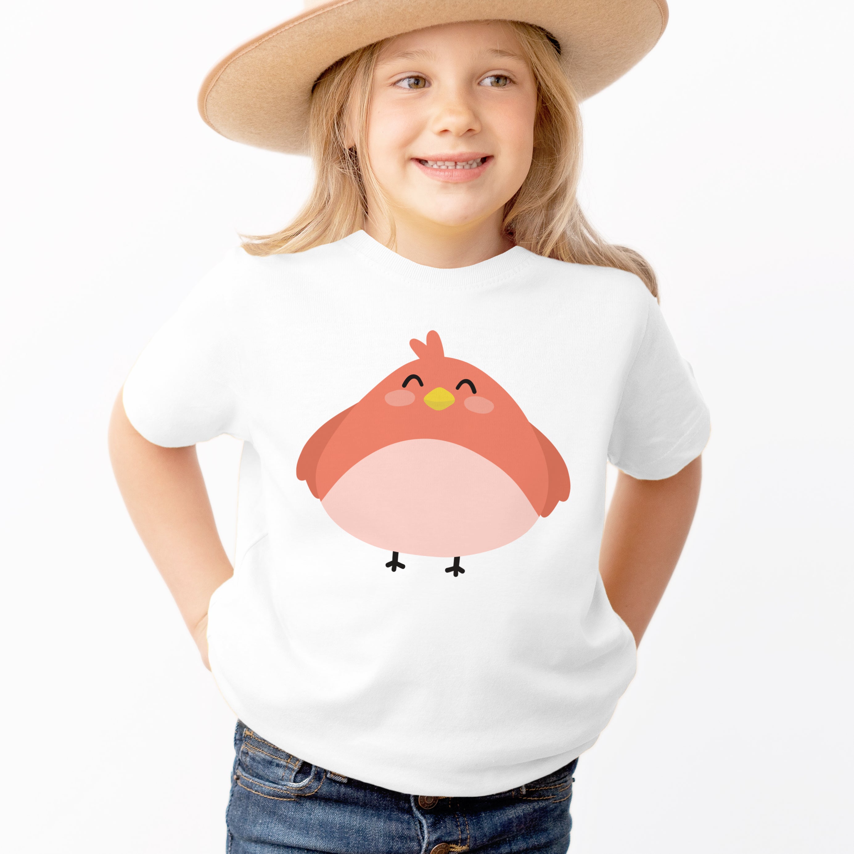 Kids Cute Big Orange Bird T-Shirt - Soft Lightweight Cotton Tee