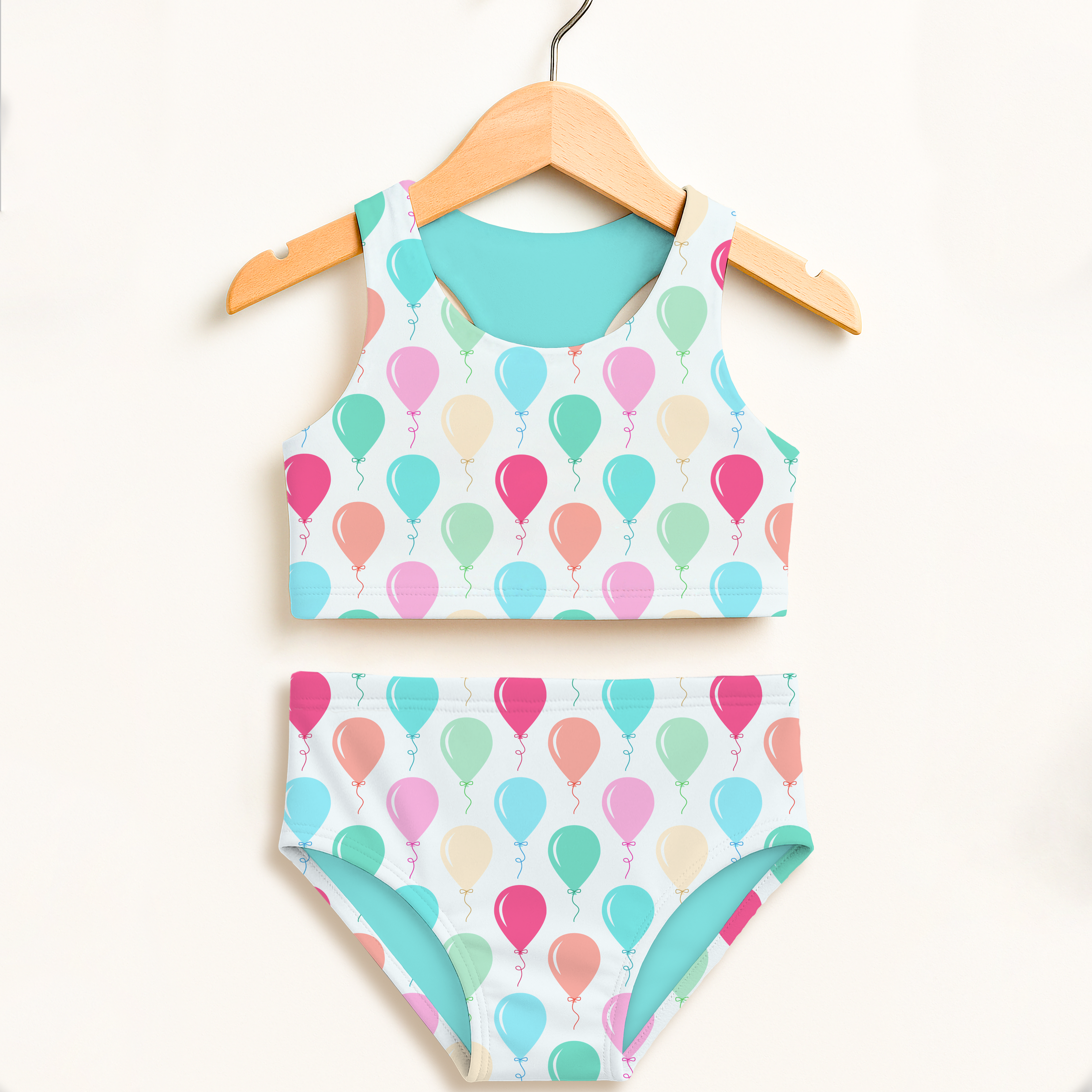 Girls Birthday Balloon Two Piece Swimsuit – Double Layered UPF 50+ High Waisted Comfort