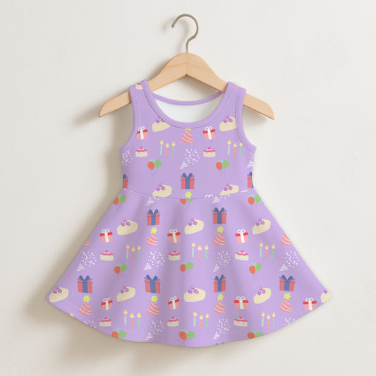 Girls Purple Birthday Pattern Sleeveless Dress