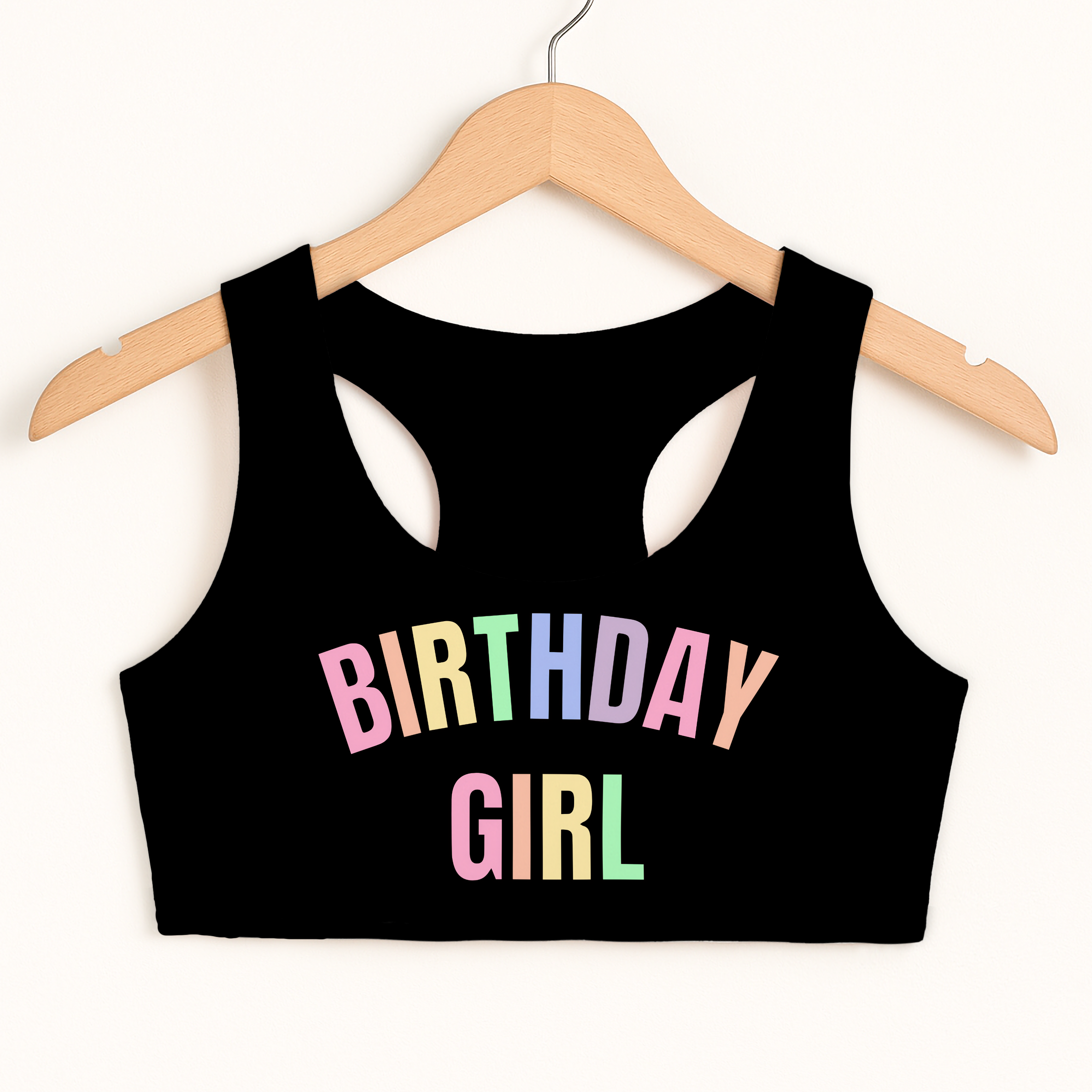 Birthday Girl Pastel Rainbow Font Sports Bra - Quick Drying, Double Layered Comfort