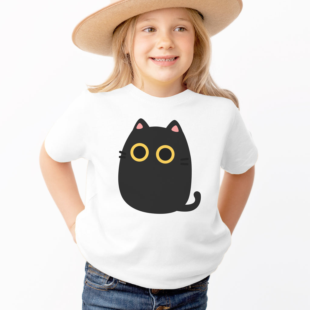 Kids Black Cat T-Shirt - Soft Lightweight Cotton Tee