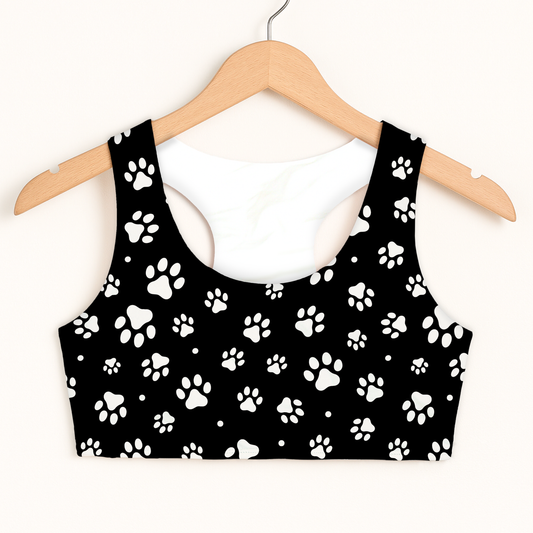 Girls Paw Print Sports Bra — Quick Drying, Double Layered Comfort
