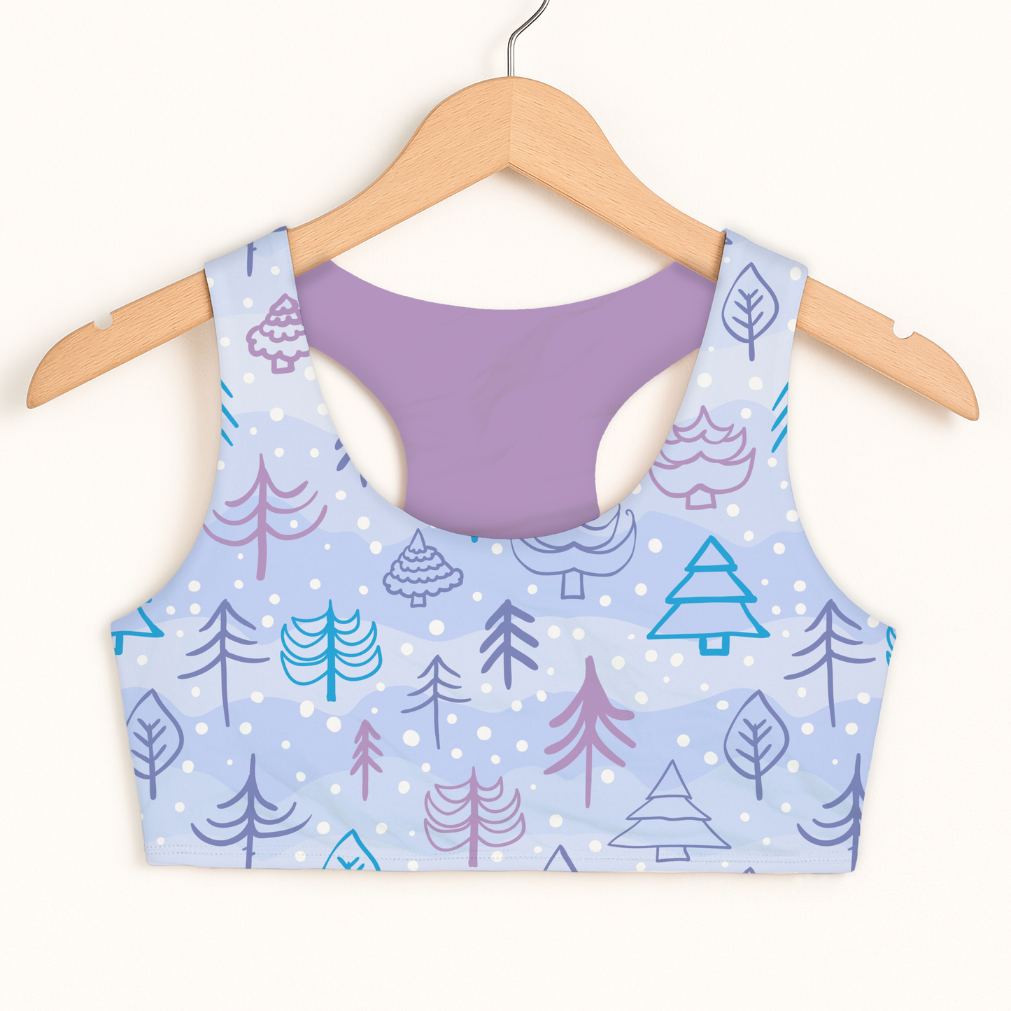Girls Blue Christmas Tree Sports Bra
