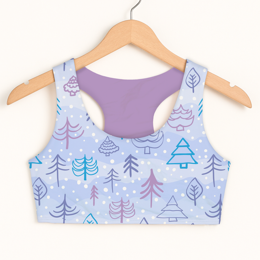 Girls Blue Christmas Tree Sports Bra