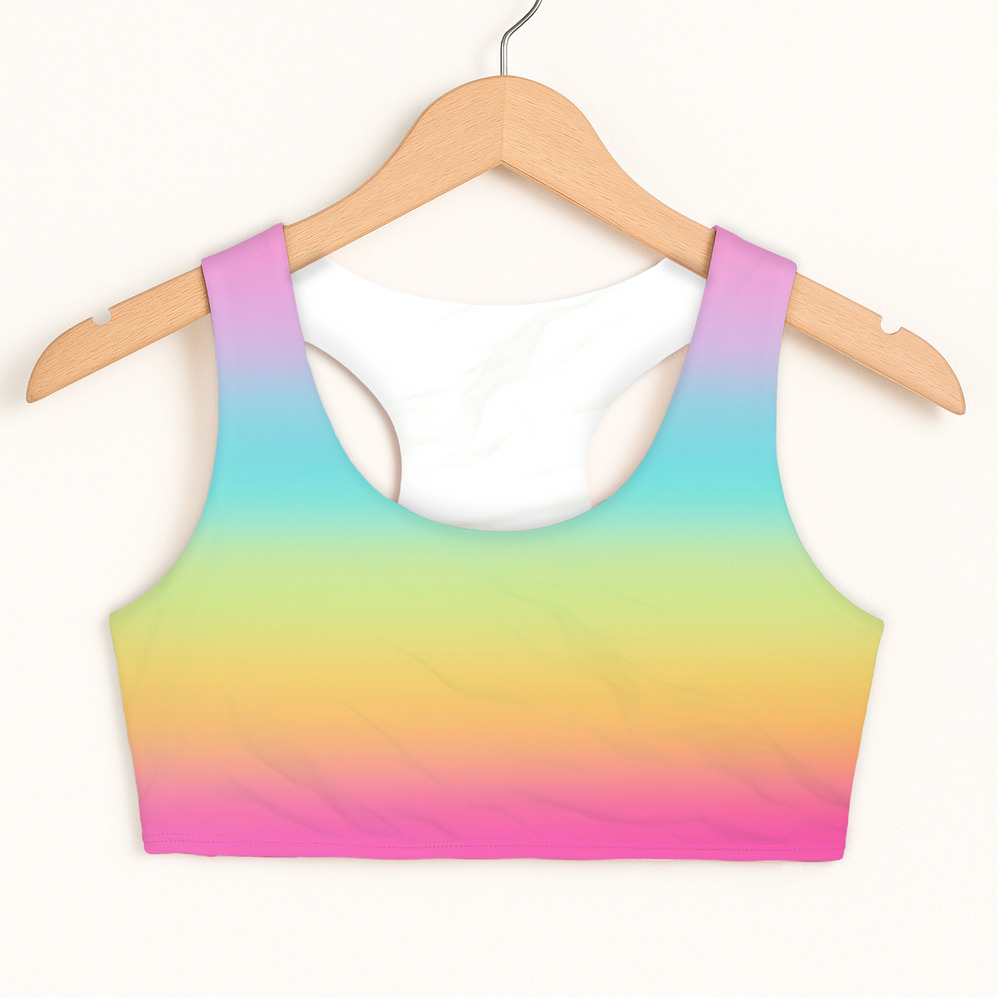 Girls Bright Rainbow Sports Bra — Quick Drying, Double Layered Comfort