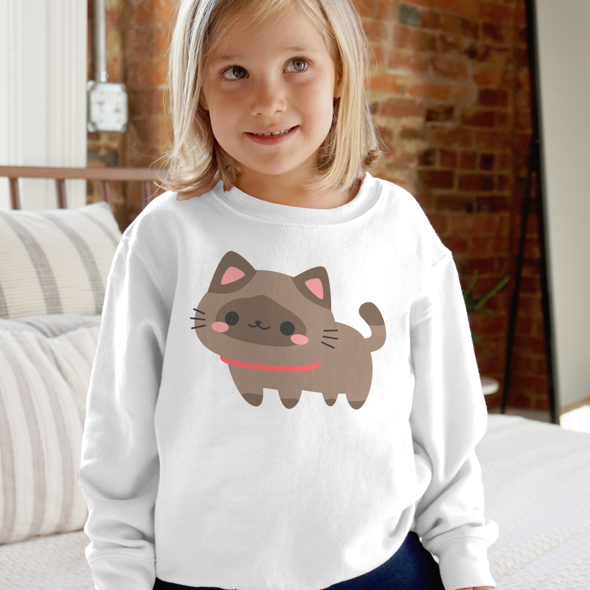 Kids Brown Cat Sweatshirt – Soft Fleece Pullover for Kitten Lovers