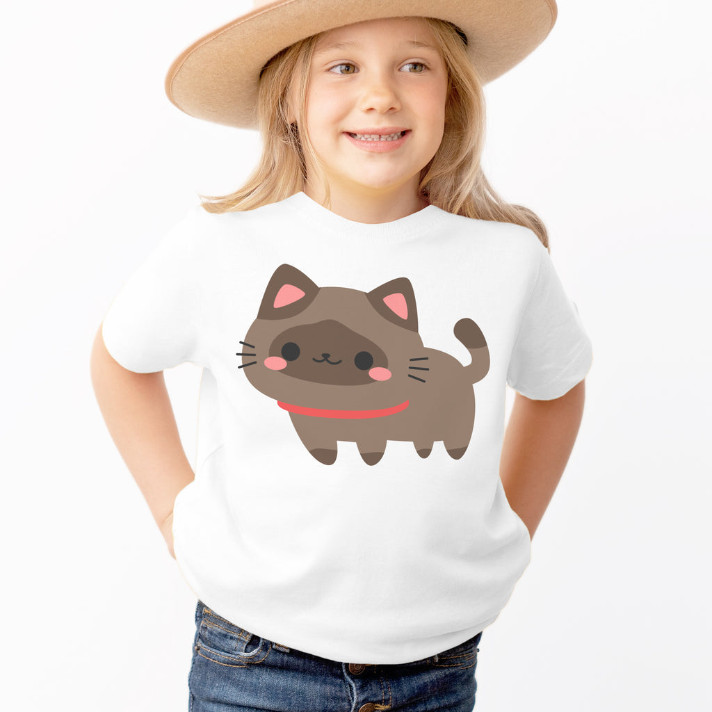 Kids Brown Cat T-Shirt - Soft Lightweight Cotton Tee