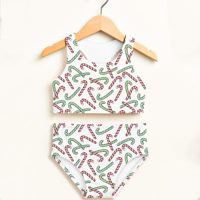 Girls Red & Green Candy Cane Swimsuit – Double Layered UPF 50+ High Waisted Comfort Fit