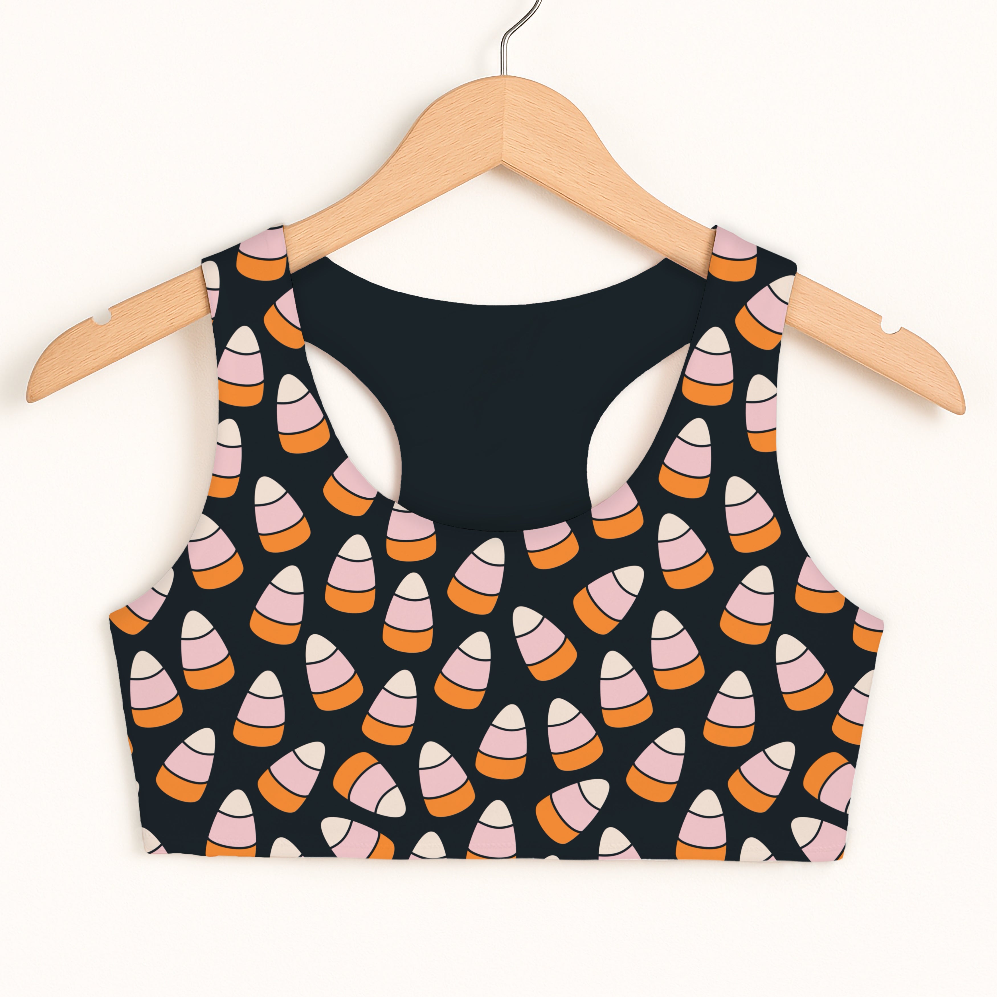 Girls Pink Candy Corn Sports Bra - Quick Drying, Double Layered Comfort