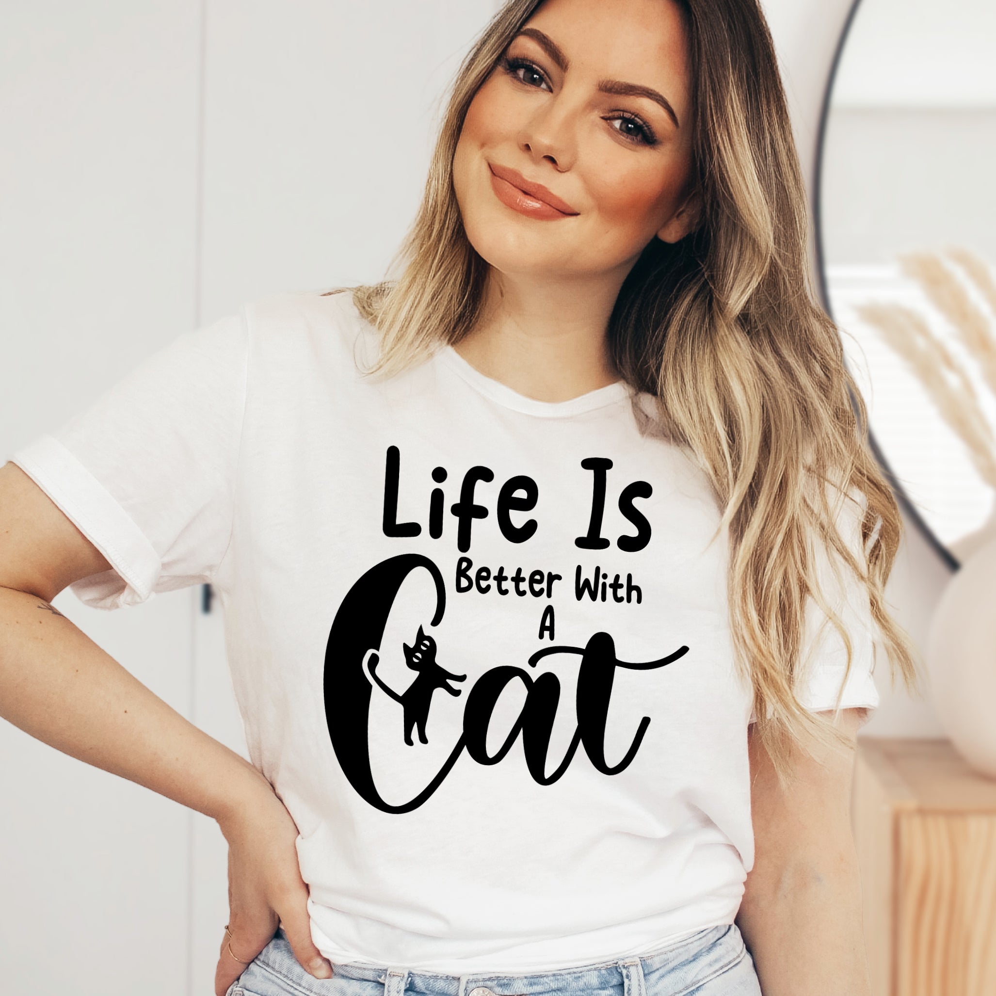 Life Is Better With A Cat T-Shirt - Soft Lightweight Cotton Pre-Shrunk Tee