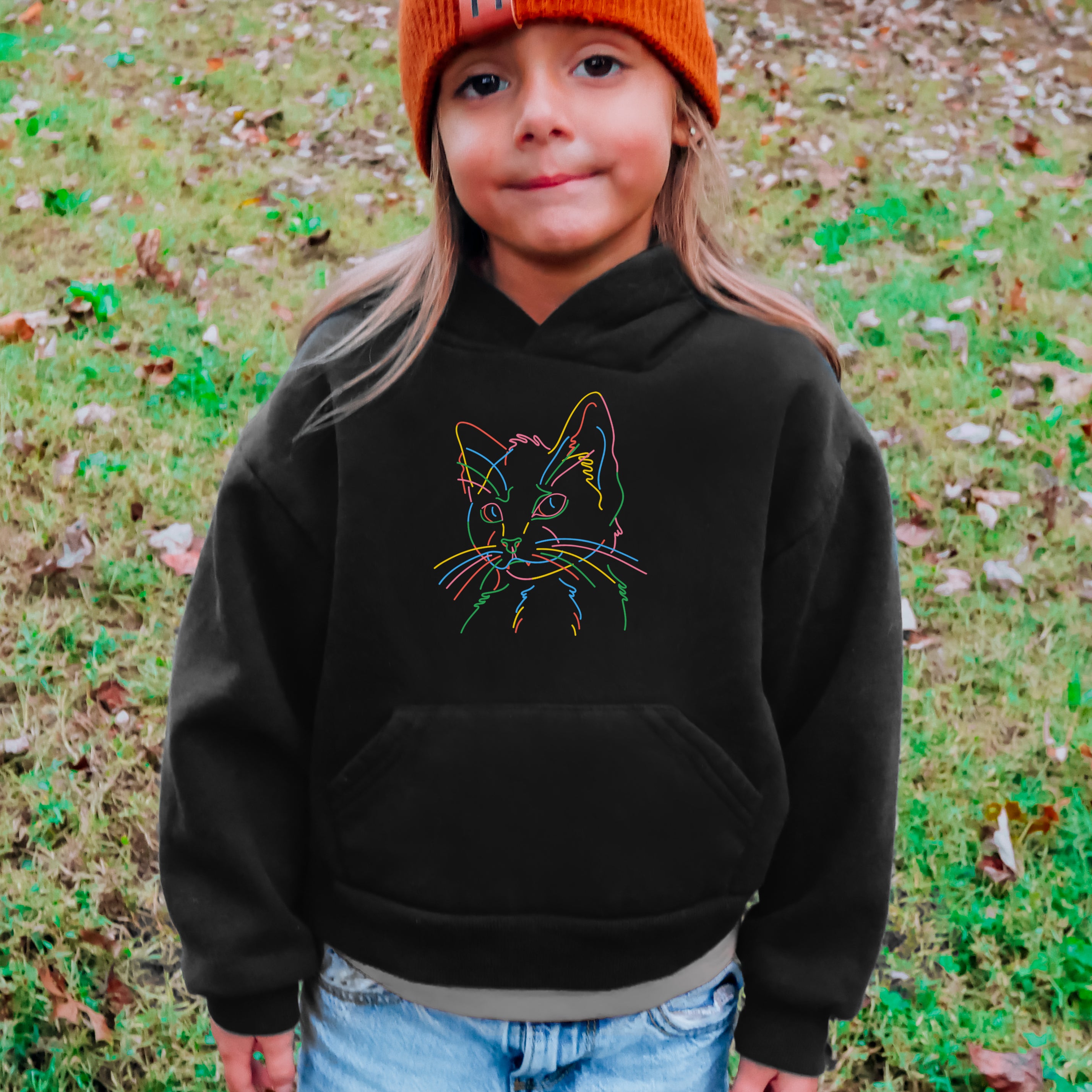 Kids Colorful Cat Outline Hoodie