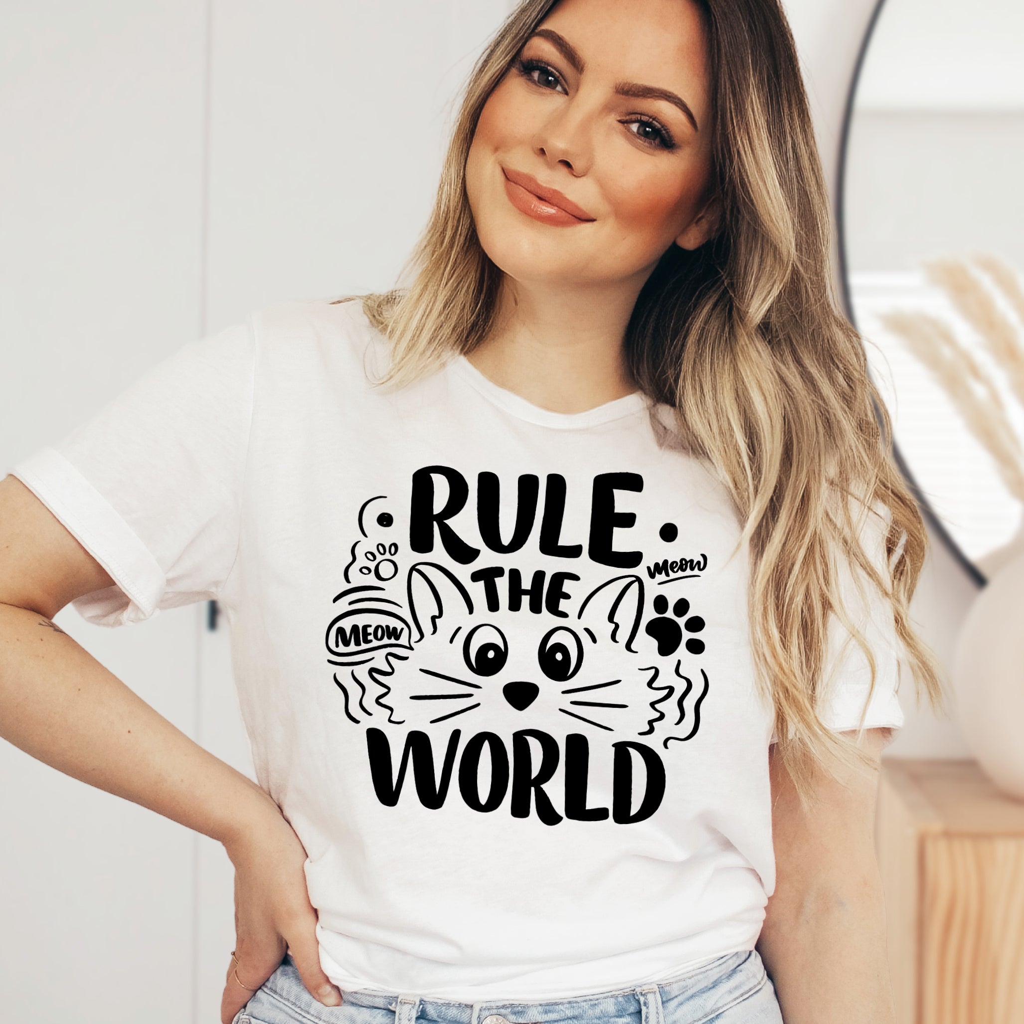 Cats Rule The World Graphic T-Shirt - Soft Lightweight Cotton Pre-Shrunk Tee