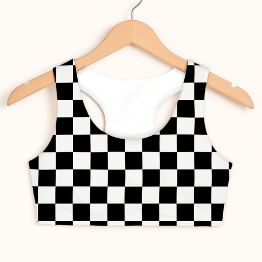 Girls Checkered Sports Bra — Quick Drying, Double Layered Comfort