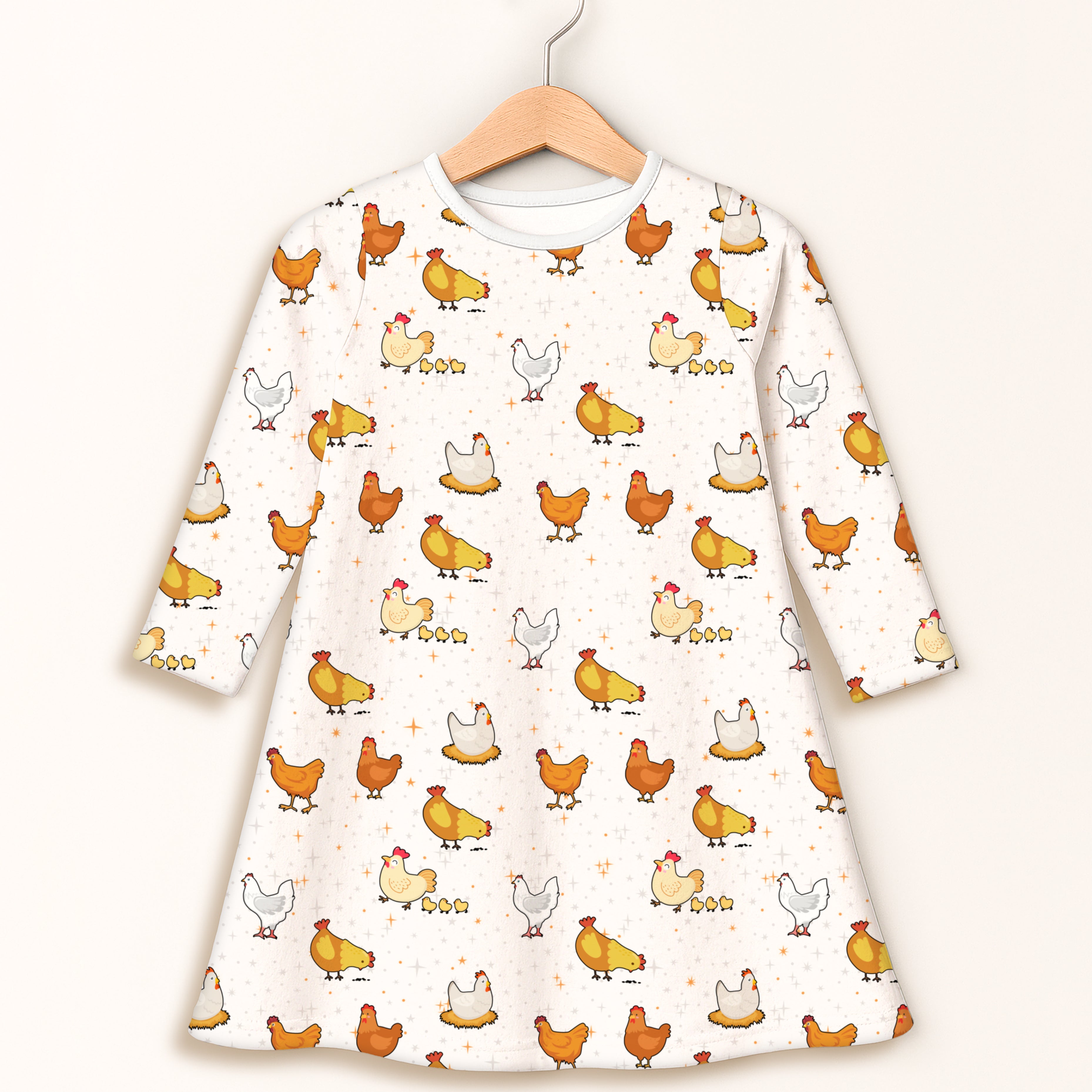 Girls Chicken Long Sleeve Dress