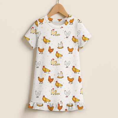Girls Chicken Pattern Short Sleeve Ruffle Hem Dress