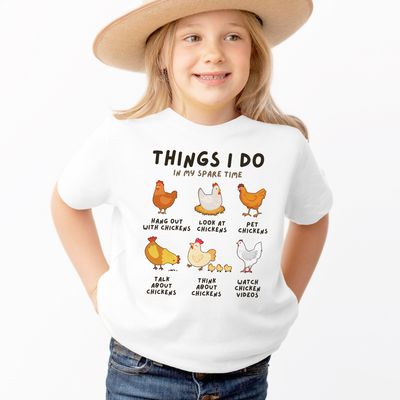 Kids 'Things I Do In My Spare Time' Chicken T-Shirt - Soft Lightweight Cotton Tee