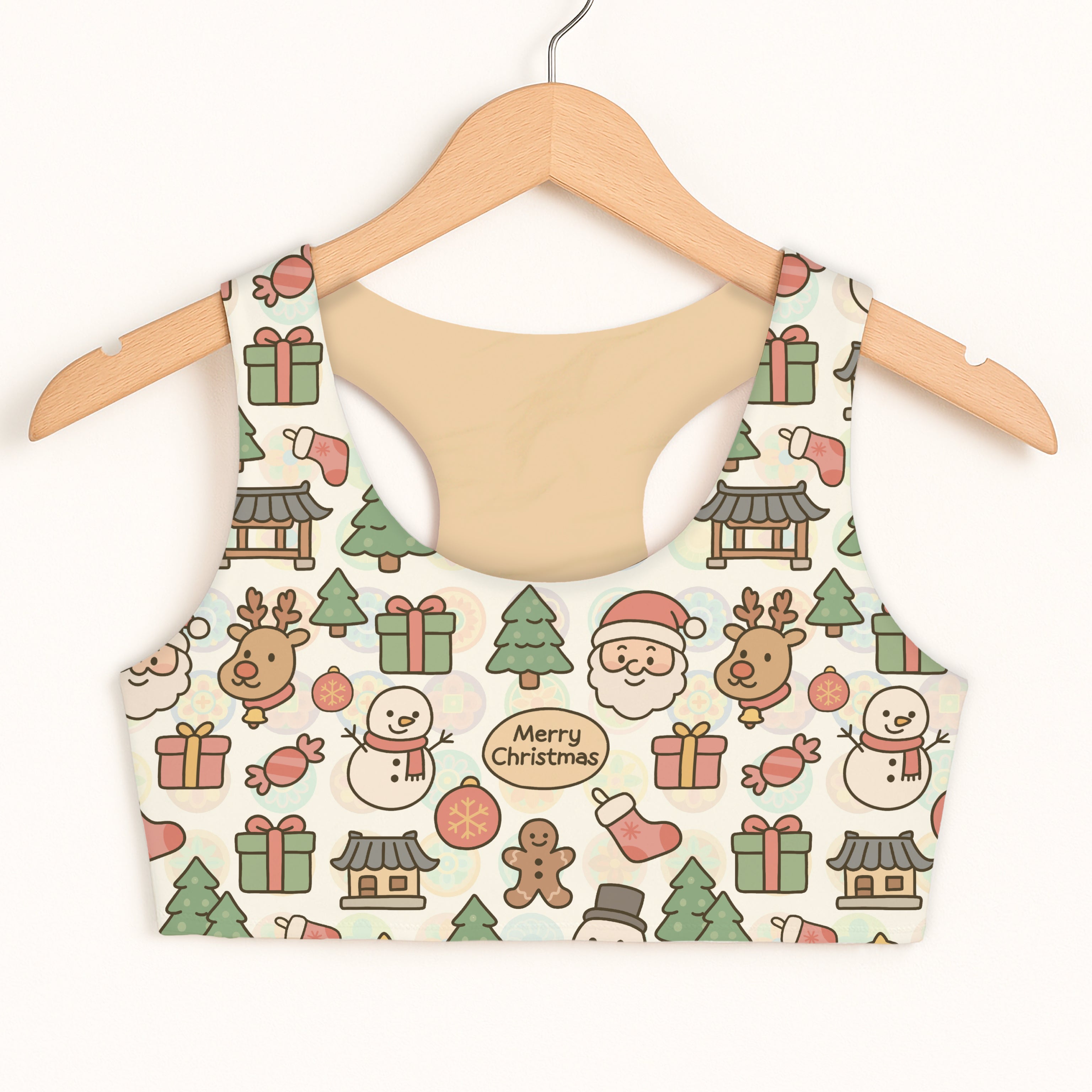 Girls Merry Christmas Sports Bra - Quick Drying, Double Layered Comfort