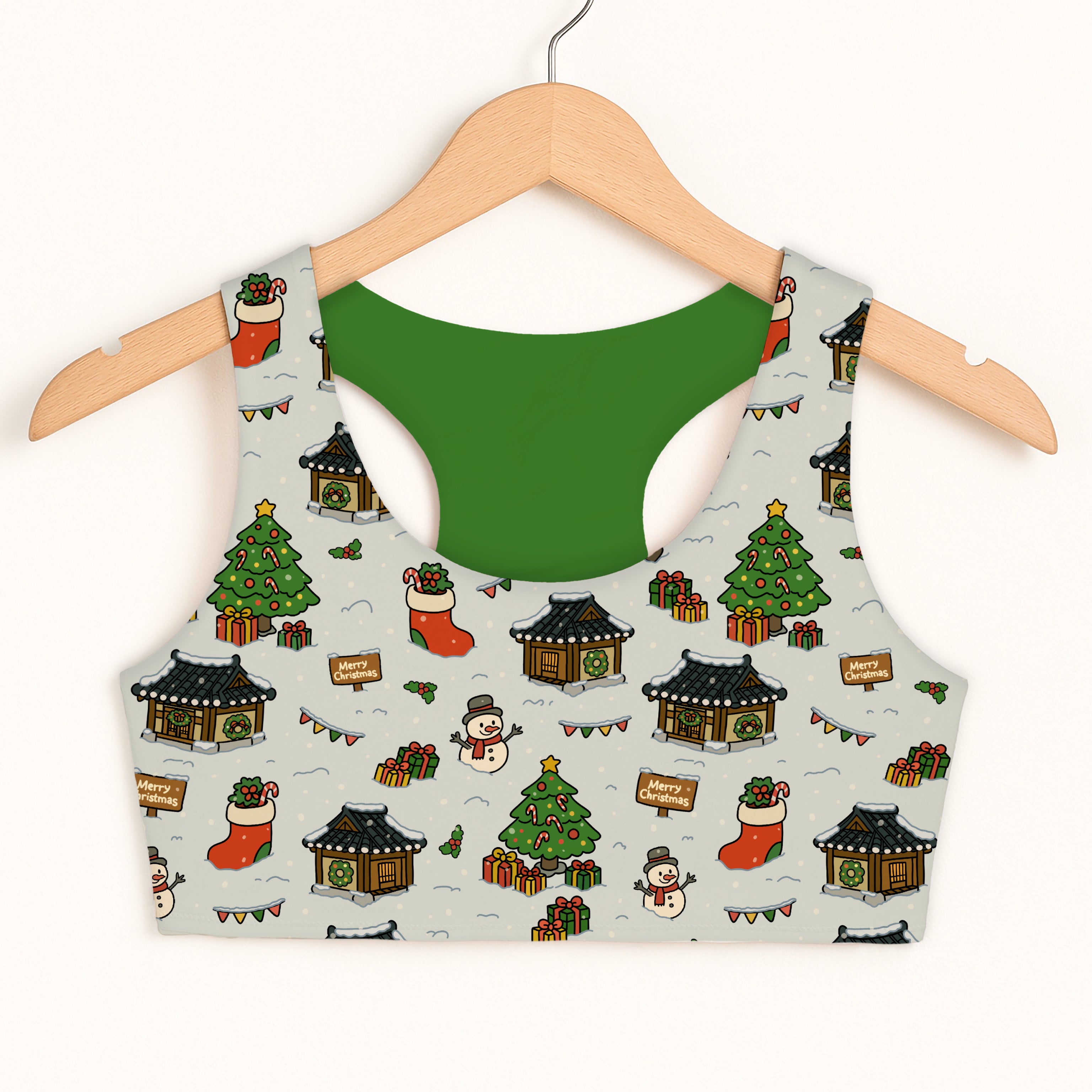 Girls Christmas Village Sports Bra - Quick Drying, Double Layered Comfort