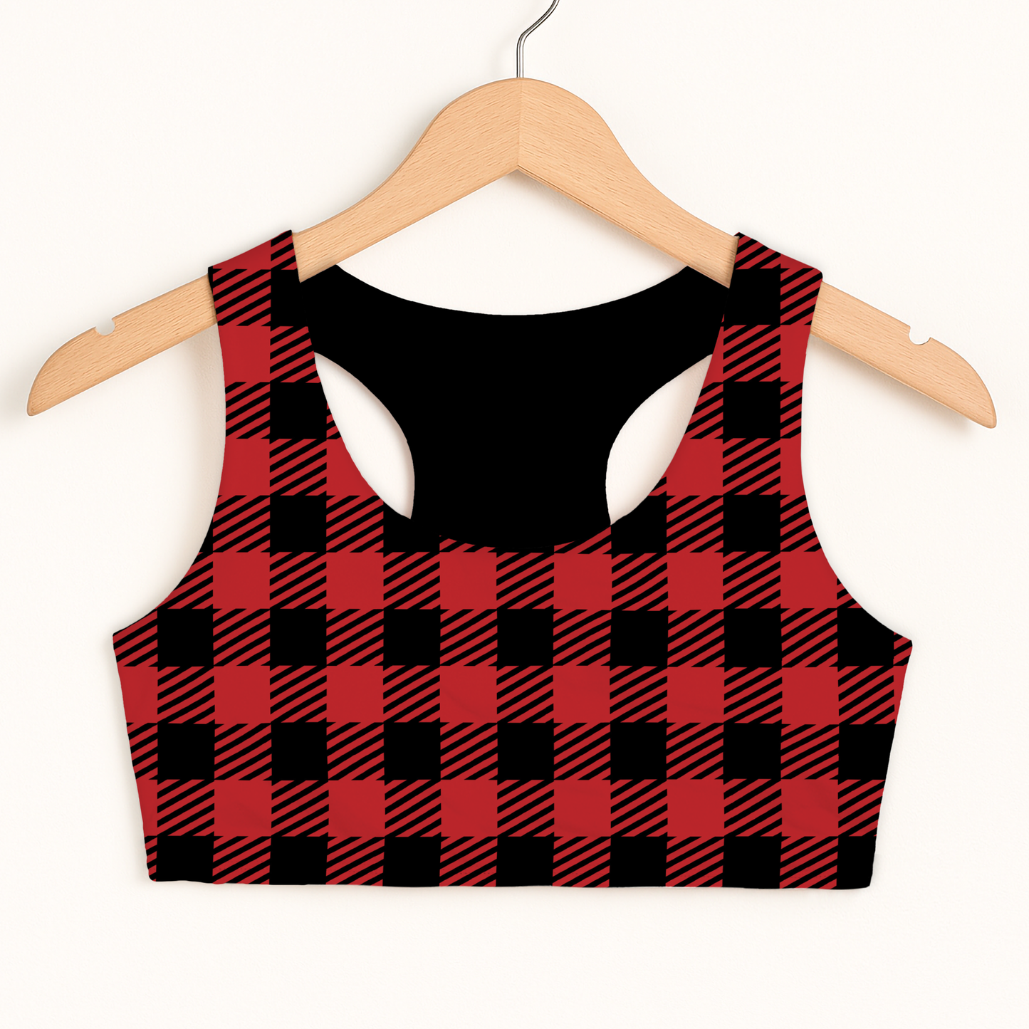 Girls Red Plaid Christmas Sports Bra